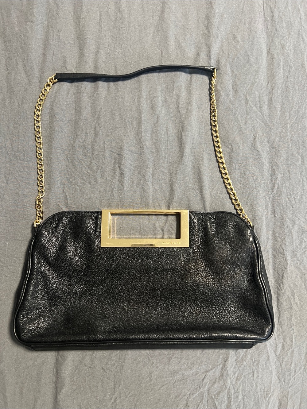 Michael Kors Black Leather Shoulder Bag with Gold Hardware